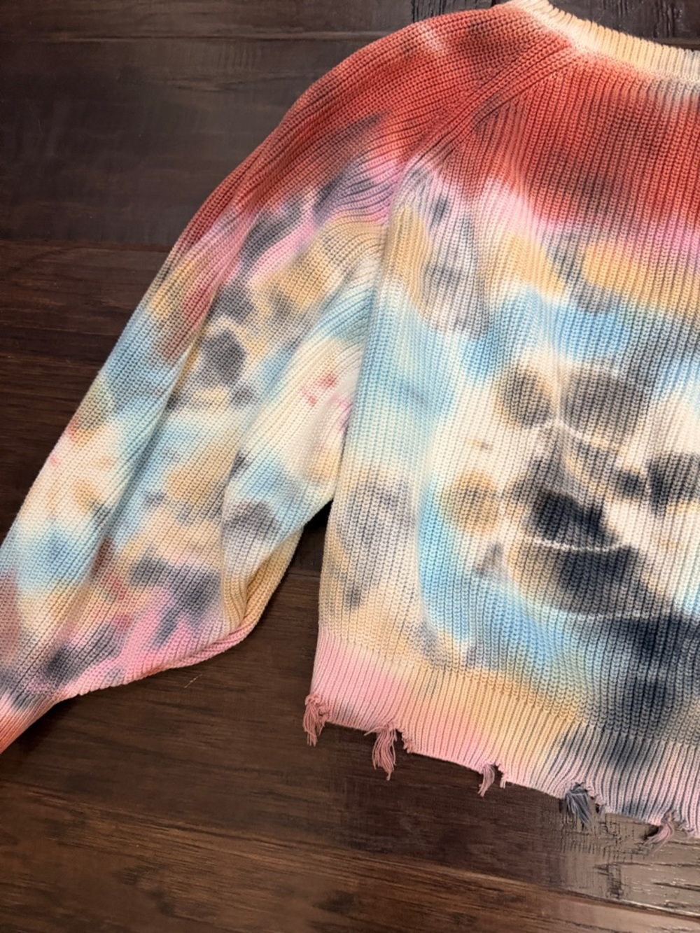 Cropped Sweater Boho Tie-Dye Ribbed Crewneck  - Multicolor - Picture 15 of 16